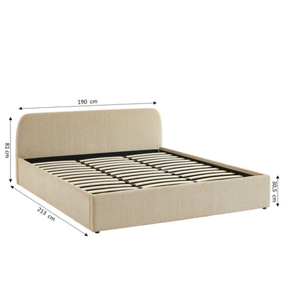 Lit coffre GELA 180x200 tissu chenille beige sommier inclus