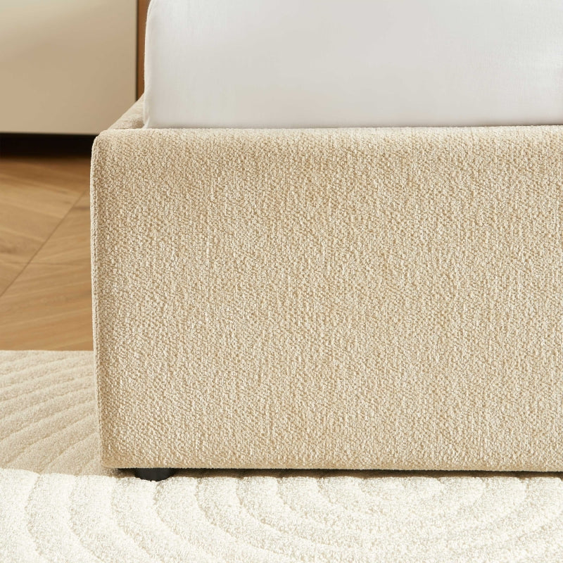 Lit coffre GELA 180x200 tissu chenille beige sommier inclus