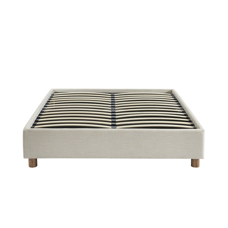 Lit coffre KORALL 160x200 tissu beige lin avec sommier à lattes et rangement intégré