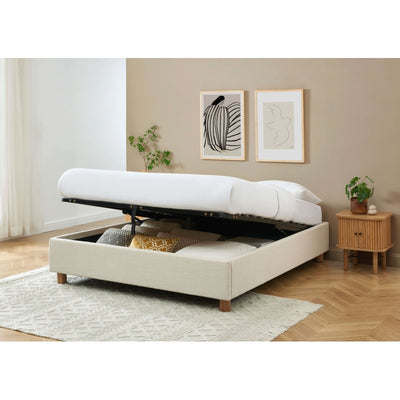 Lit coffre KORALL 160x200 tissu beige lin sommier inclus