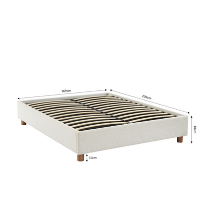 Lit coffre KORALL tissu bouclettes écru 160x200 sommier