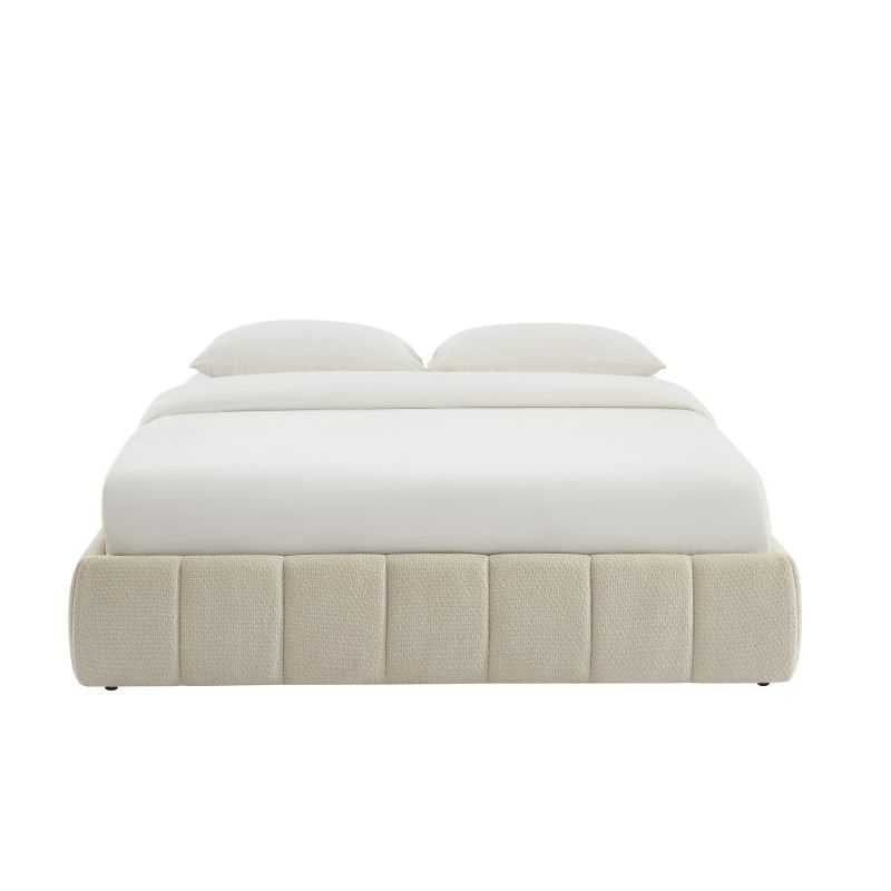 Lit coffre LAVINIA 160x200 tissu chenille beige avec sommier, design sobre et élégant