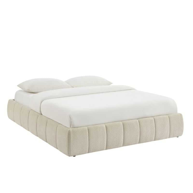 Lit coffre LAVINIA tissu chenille beige 160x200 sommier inclus