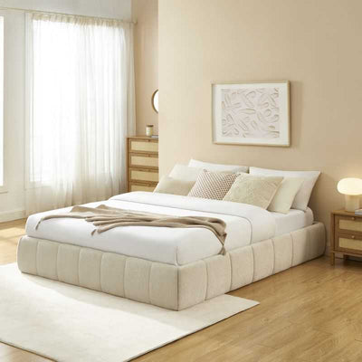 Lit coffre LAVINIA tissu chenille beige 160x200 sommier inclus
