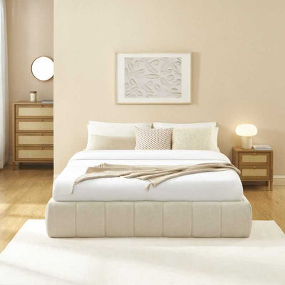 Lit coffre LAVINIA tissu chenille beige 160x200 sommier inclus