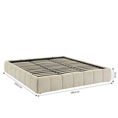 Lit coffre LAVINIA tissu chenille beige 180x200 sommier inclus
