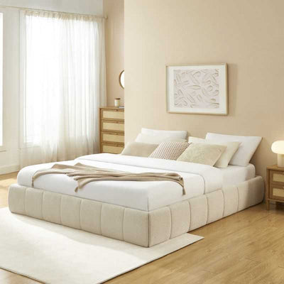 Lit coffre LAVINIA tissu chenille beige 180x200 sommier inclus
