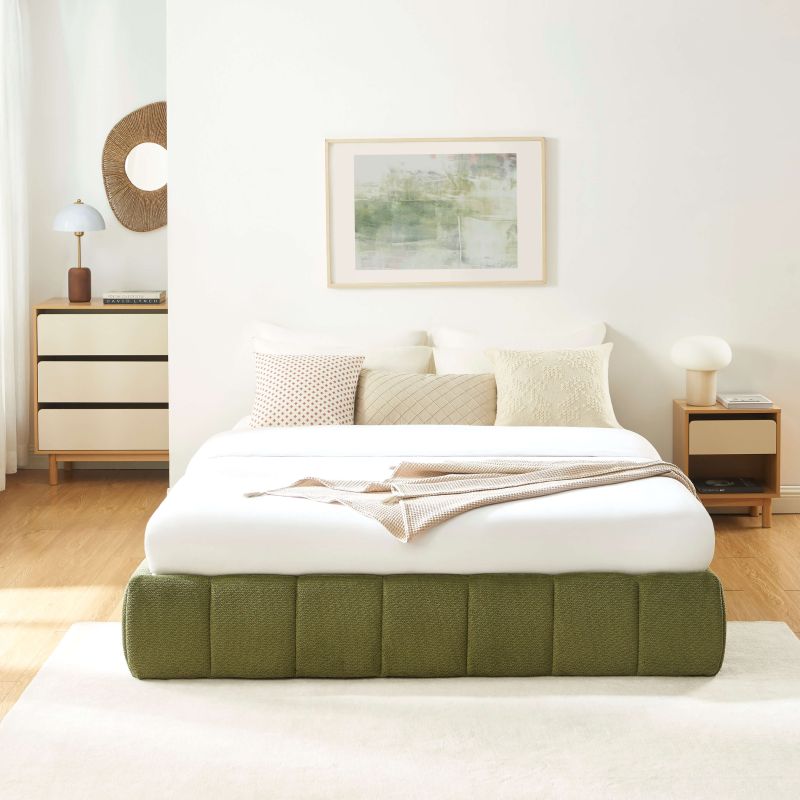 Lit coffre LAVINIA tissu chenille vert 160x200 sommier inclus