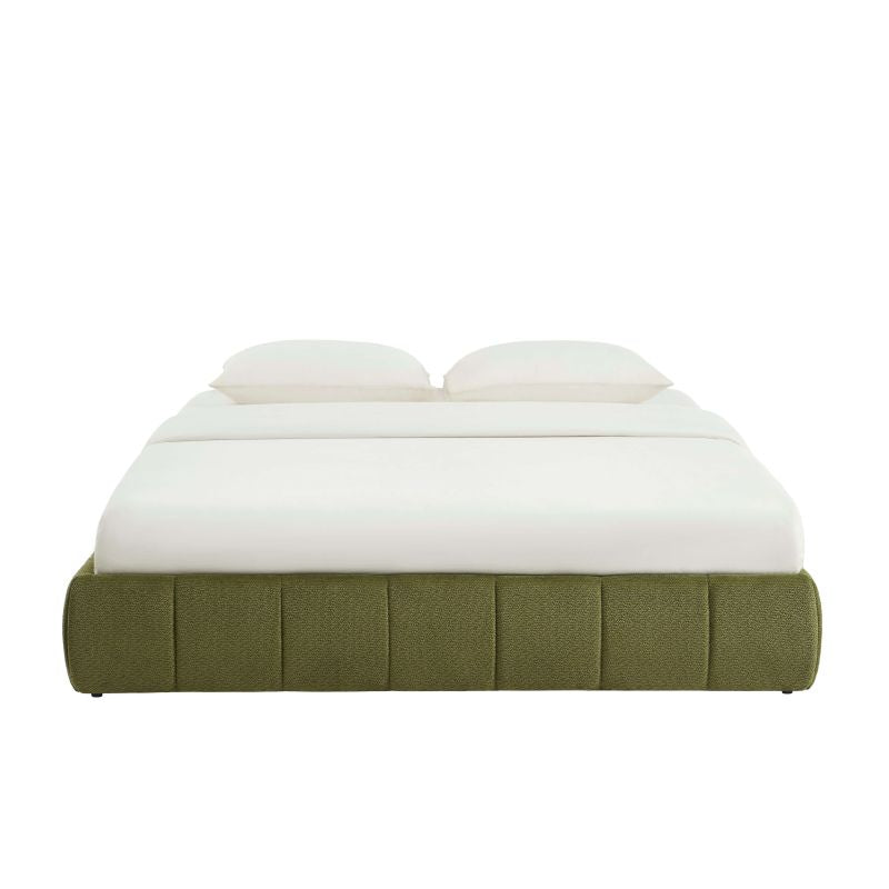 Lit coffre Lavinia 180x200 en tissu chenille vert, avec sommier inclus, chambre moderne