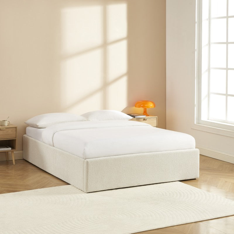 Lit coffre MARCY 140x190 tissu chenille beige sommier inclus