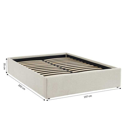 Lit coffre MARCY 140x190 tissu chenille beige sommier inclus