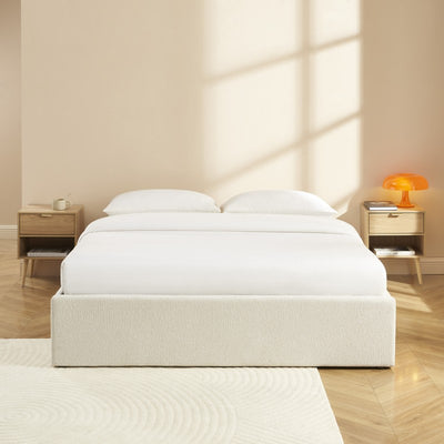 Lit coffre MARCY 160x200 tissu chenille beige sommier inclus