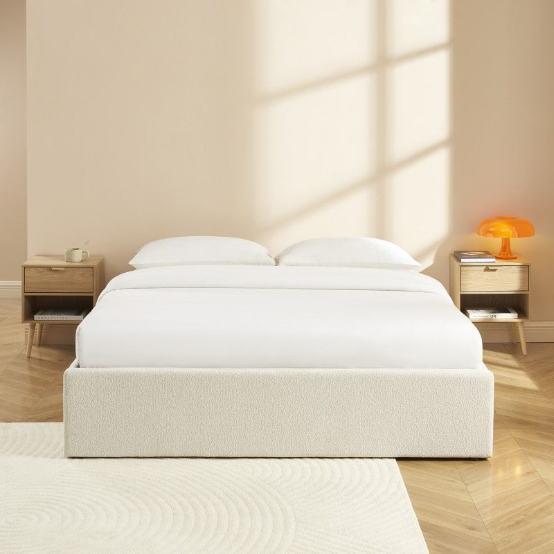 Lit coffre MARCY 160x200 tissu chenille beige sommier inclus