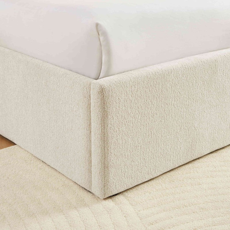 Lit coffre MARCY 160x200 tissu chenille beige sommier inclus