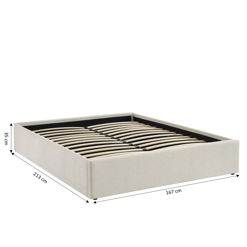 Lit coffre MARCY 160x200 tissu chenille beige sommier inclus