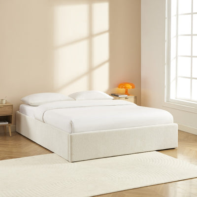Lit coffre MARCY 160x200 tissu chenille beige sommier inclus