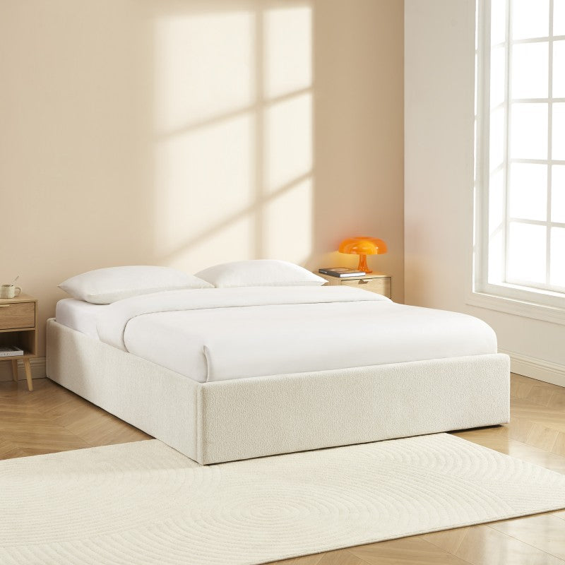 Lit coffre MARCY 160x200 tissu chenille beige sommier inclus