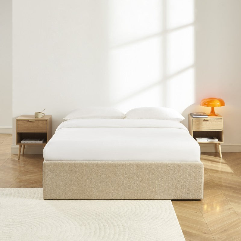 Lit coffre MARCY 140x190 tissu chenille grège sommier inclus