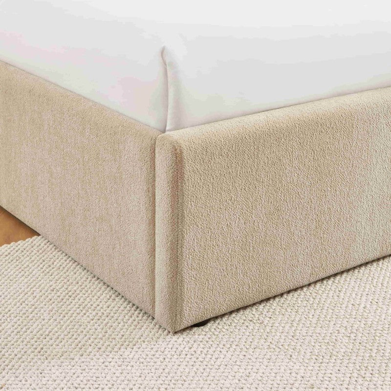 Lit coffre MARCY 140x190 tissu chenille grège sommier inclus