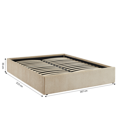Lit coffre MARCY 160x200 tissu chenille grège sommier inclus