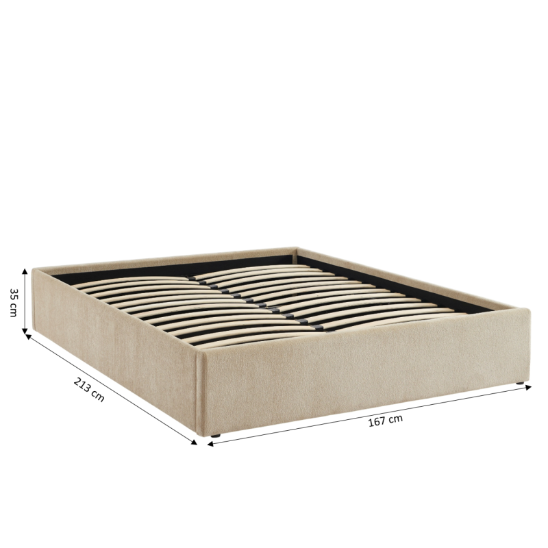 Lit coffre MARCY 160x200 tissu chenille grège sommier inclus