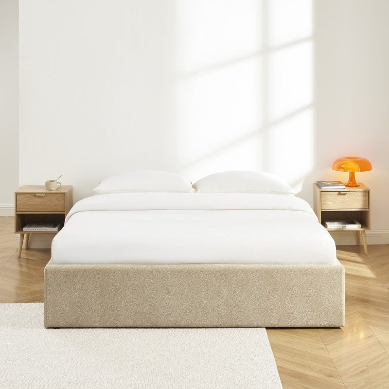 Lit coffre MARCY 160x200 tissu chenille grège sommier inclus