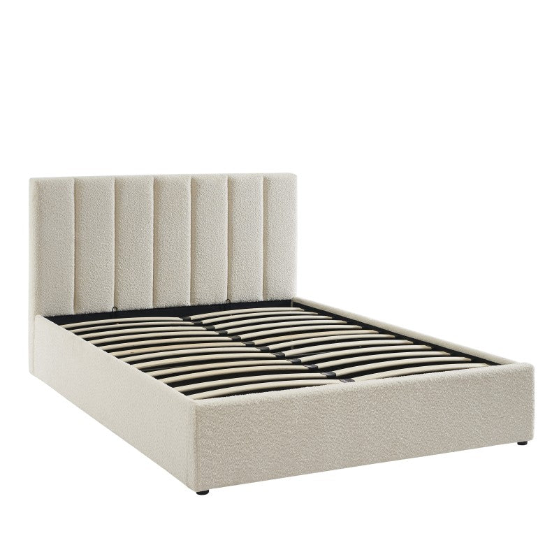 Lit coffre MARIUS 140x190 bouclette écrue sommier inclus