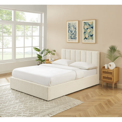 Lit coffre MARIUS 140x190 bouclette écrue sommier inclus