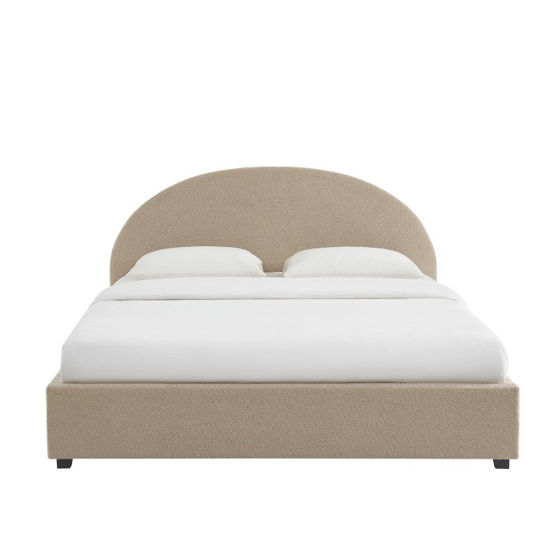 Lit coffre 180x200 tissu bouclette beige avec sommier, rangement intégré