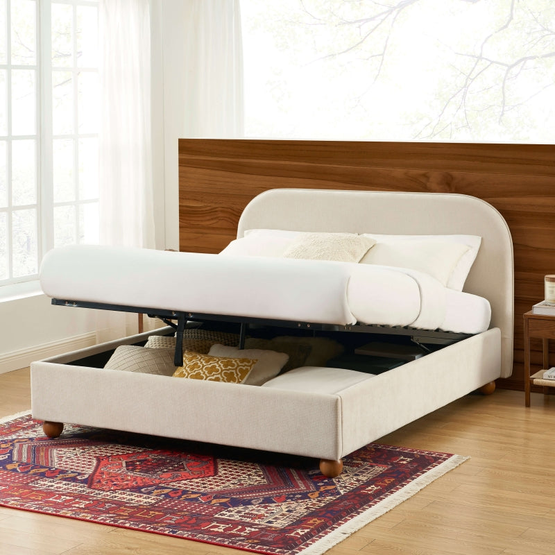 Lit coffre PILKA 140x190 tissu chenille beige sommier inclus