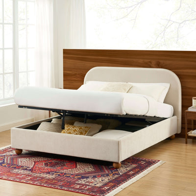 Lit coffre PILKA 160x200 tissu chenille beige sommier inclus