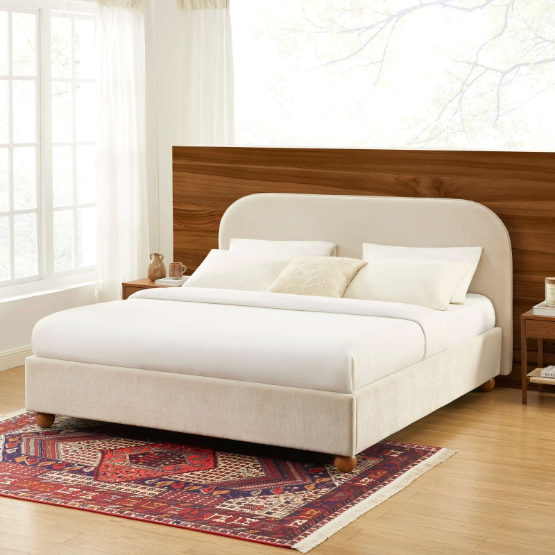 Lit coffre PILKA 180x200 tissu chenille beige sommier inclus