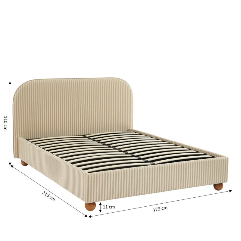 Lit coffre PILKA tissu rayé beige et écru 160x200 sommier inclus