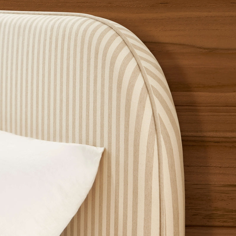 Lit coffre PILKA tissu rayé beige et écru 160x200 sommier inclus