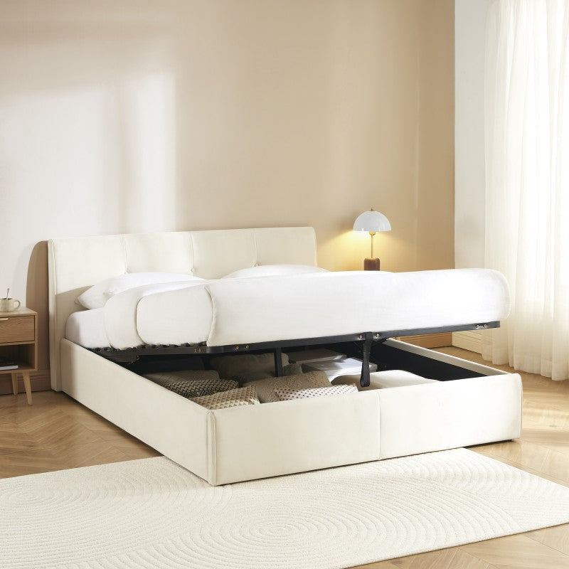 Lit coffre SEGURO 160x200 velours beige sommier inclus