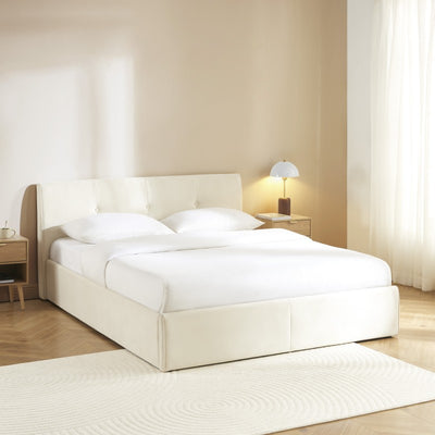 Lit coffre SEGURO 160x200 velours beige sommier inclus