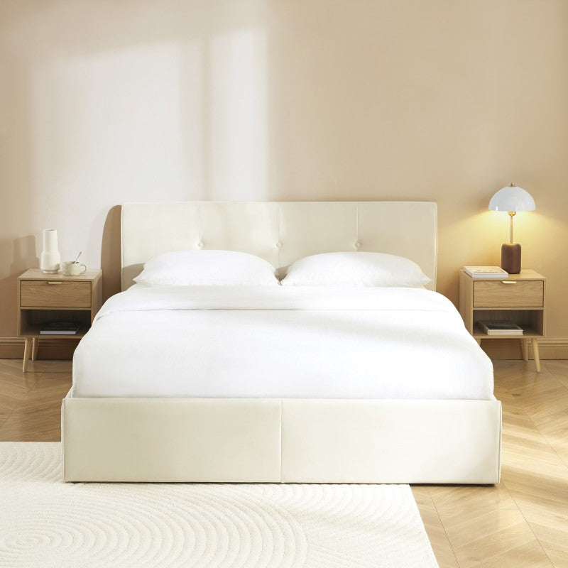 Lit coffre SEGURO 160x200 velours beige sommier inclus
