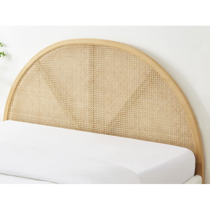 Lit coffre TSUKI bouclette écru et cannage sommier 160x200 inclus