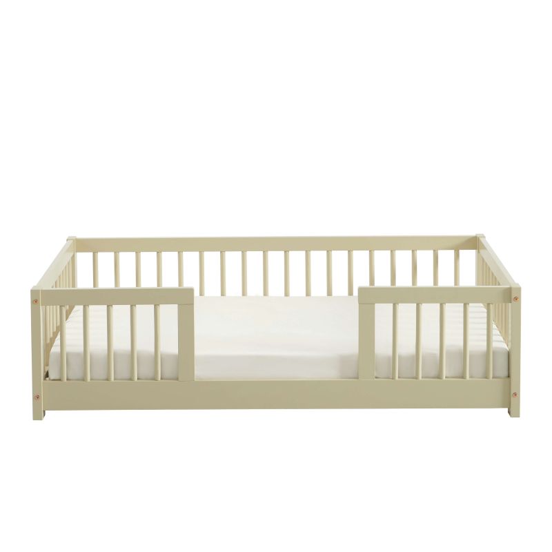 Lit enfant EDEN 70x140 en pin massif beige avec barrières de sécurité intégrées et sommier