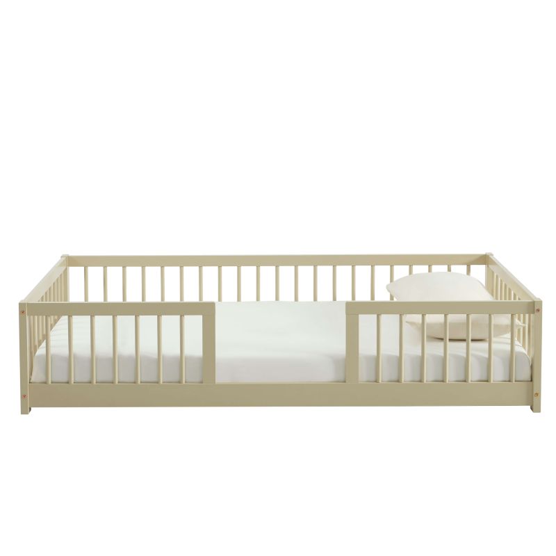 Lit enfant barrières EDEN en pin massif beige 90x190, sommier inclus, sécurisé