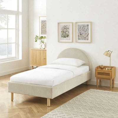Lit enfant MAGNUS 90x190 velours côtelé beige sommier inclus