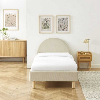 Lit enfant MAGNUS 90x190 velours côtelé beige sommier inclus