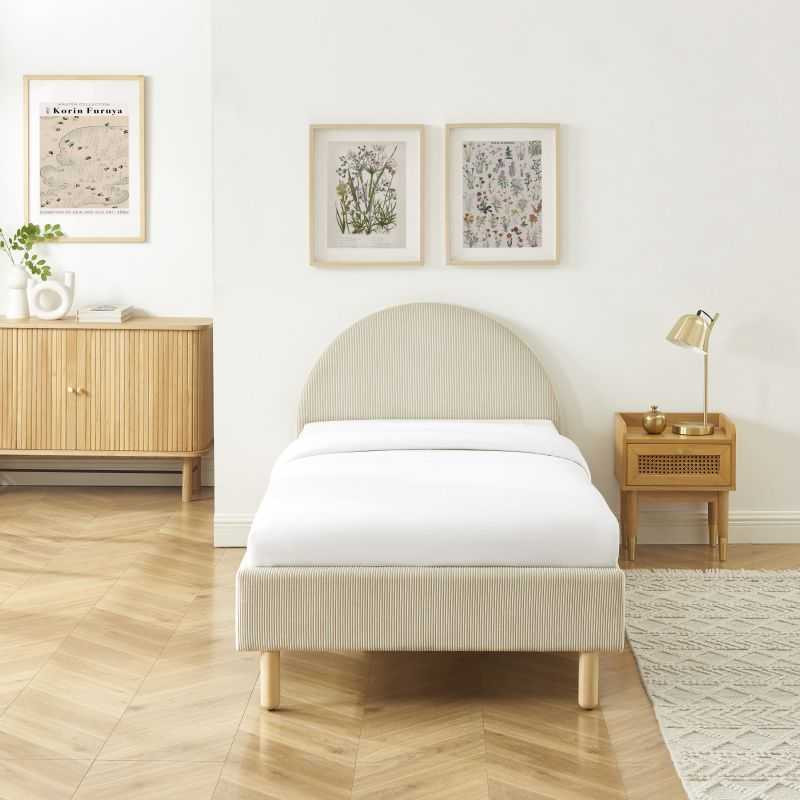 Lit enfant MAGNUS 90x190 velours côtelé beige sommier inclus