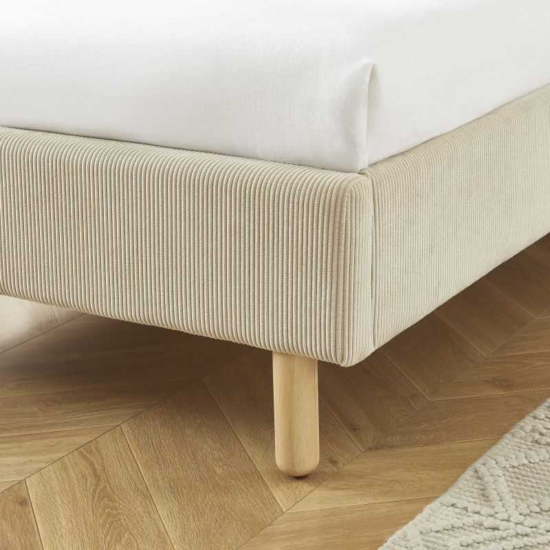 Lit enfant MAGNUS 90x190 velours côtelé beige sommier inclus