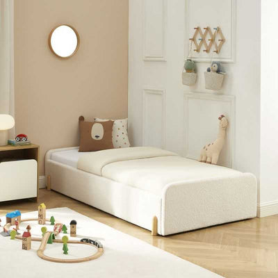 Lit enfant NUI tissu bouclette beige 90x190 sommier inclus
