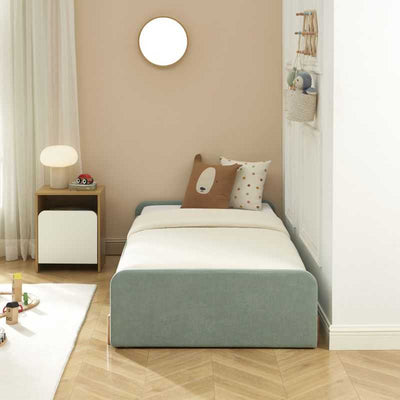 Lit enfant NUI tissu vert 90x190 sommier inclus