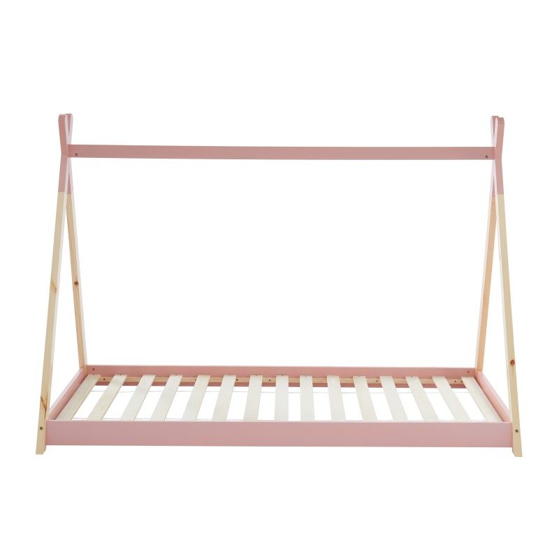 Lit tipi enfant 90x190 en pin rose avec sommier inclus, design cocon original