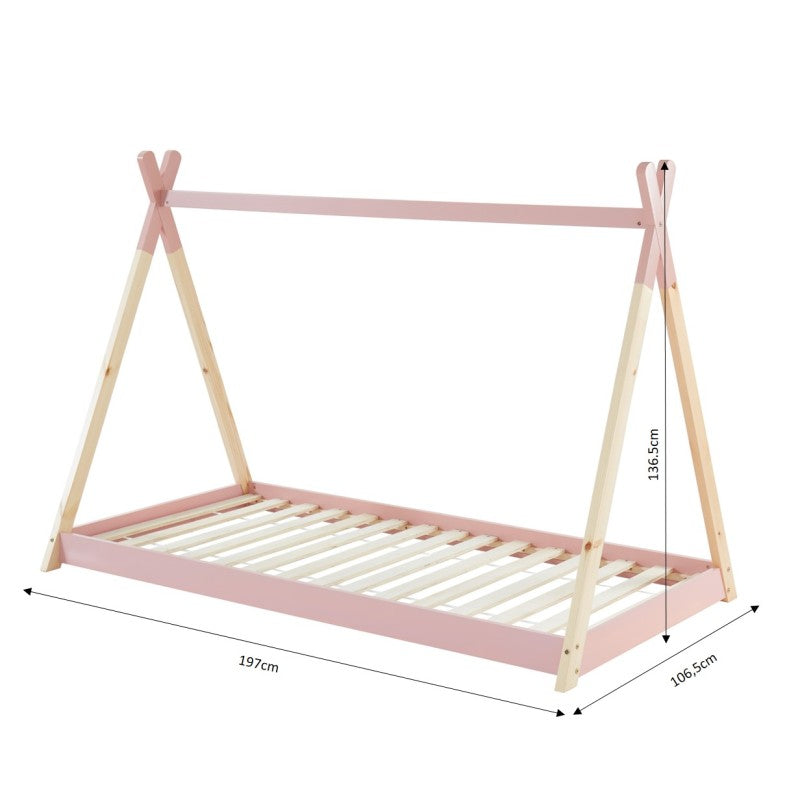 Lit tipi TINY 90x190 pin rose sommier inclus
