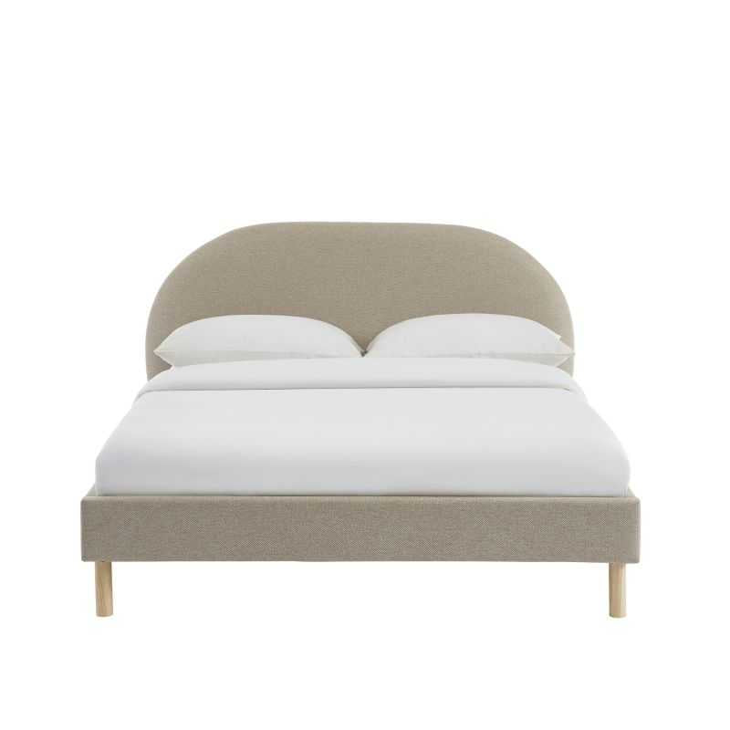 Lit tissu grège 140x190 design épuré avec sommier, style contemporain intemporel