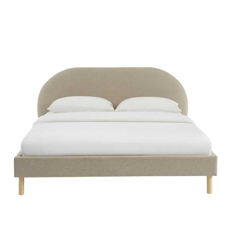 Lit tissu grège 160x200 avec sommier inclus, design épuré et sobre pour chambre moderne